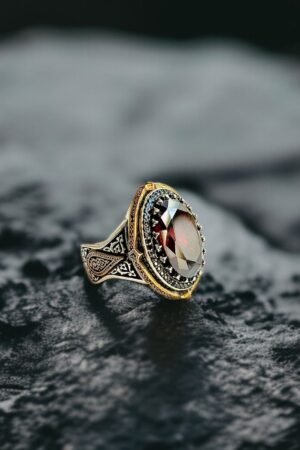 Red Zircon Luxury Turkish 925 Silver Gent's Ring