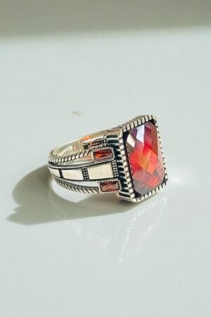 Red Zircon Turkish 925 Silver Gent's Ring