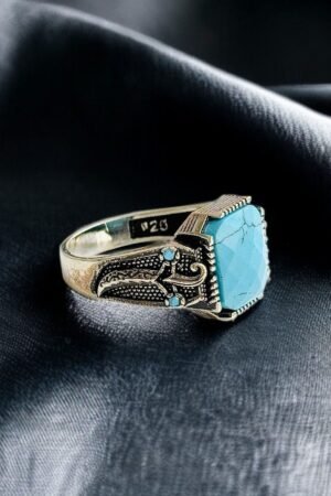 Zulfiqar Turkish 925 Silver Gent's Ring with Feroza Stone