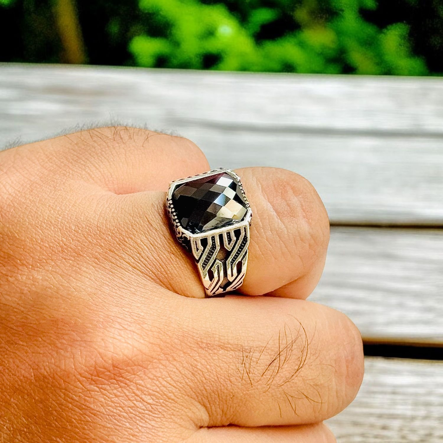 Black Zircon Turkish 925 Silver Gent's Ring - Image 3