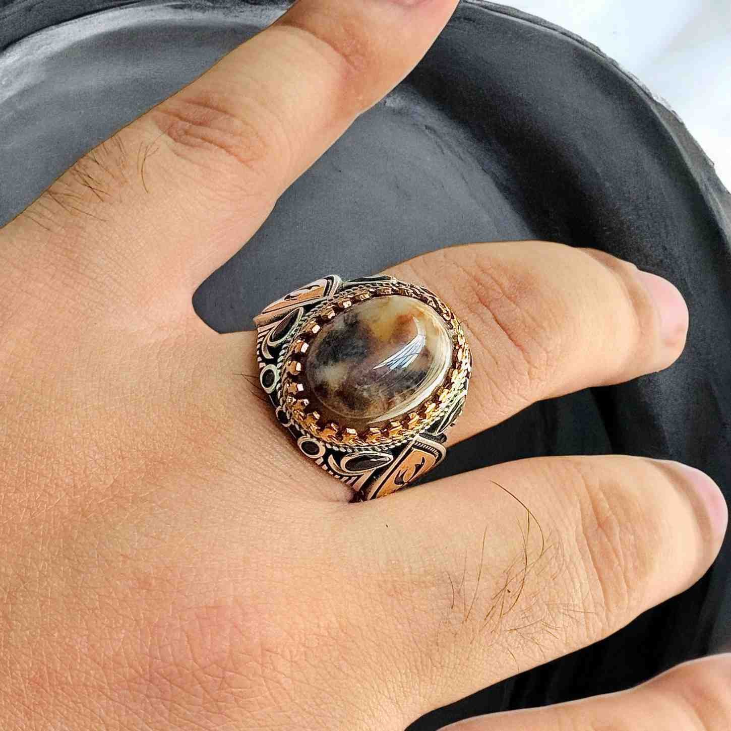 Zulfiqar Turkish 925 Silver Ring With Yemeni Aqeeq - Image 3