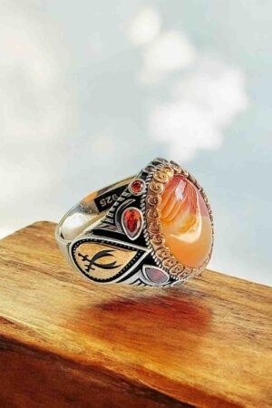 Zulfiqar Turkish 925 Silver Ring With Yemeni Aqeeq