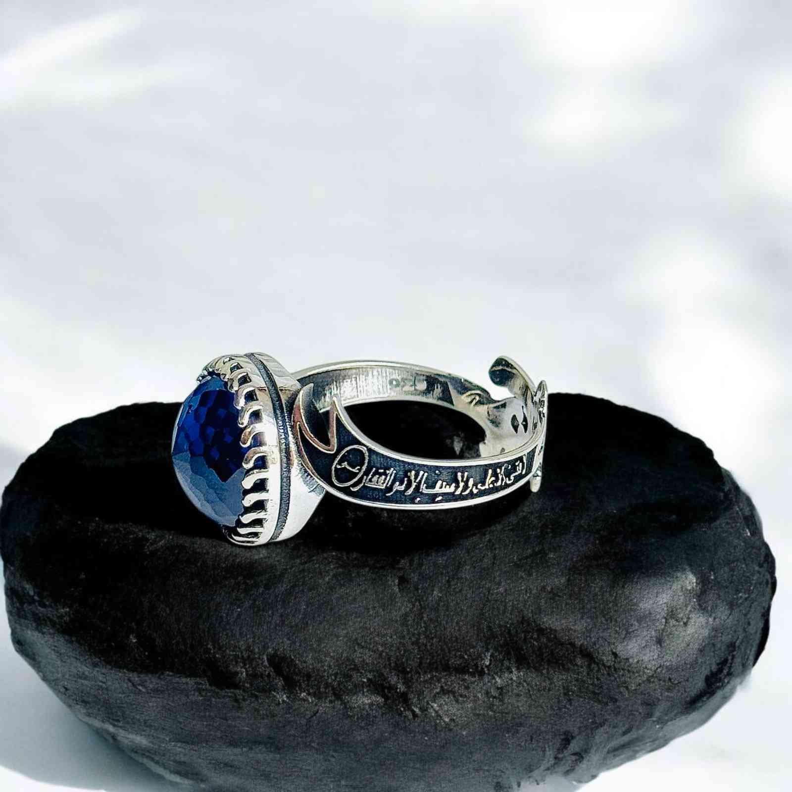 Zulfiqar Turkish 925 Silver Gent's Ring With Blue Zircon Stone - Image 3