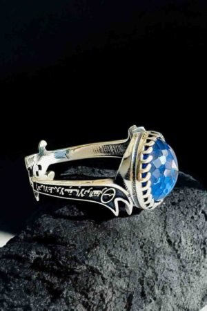 Zulfiqar Turkish 925 Silver Gent's Ring With Blue Zircon Stone
