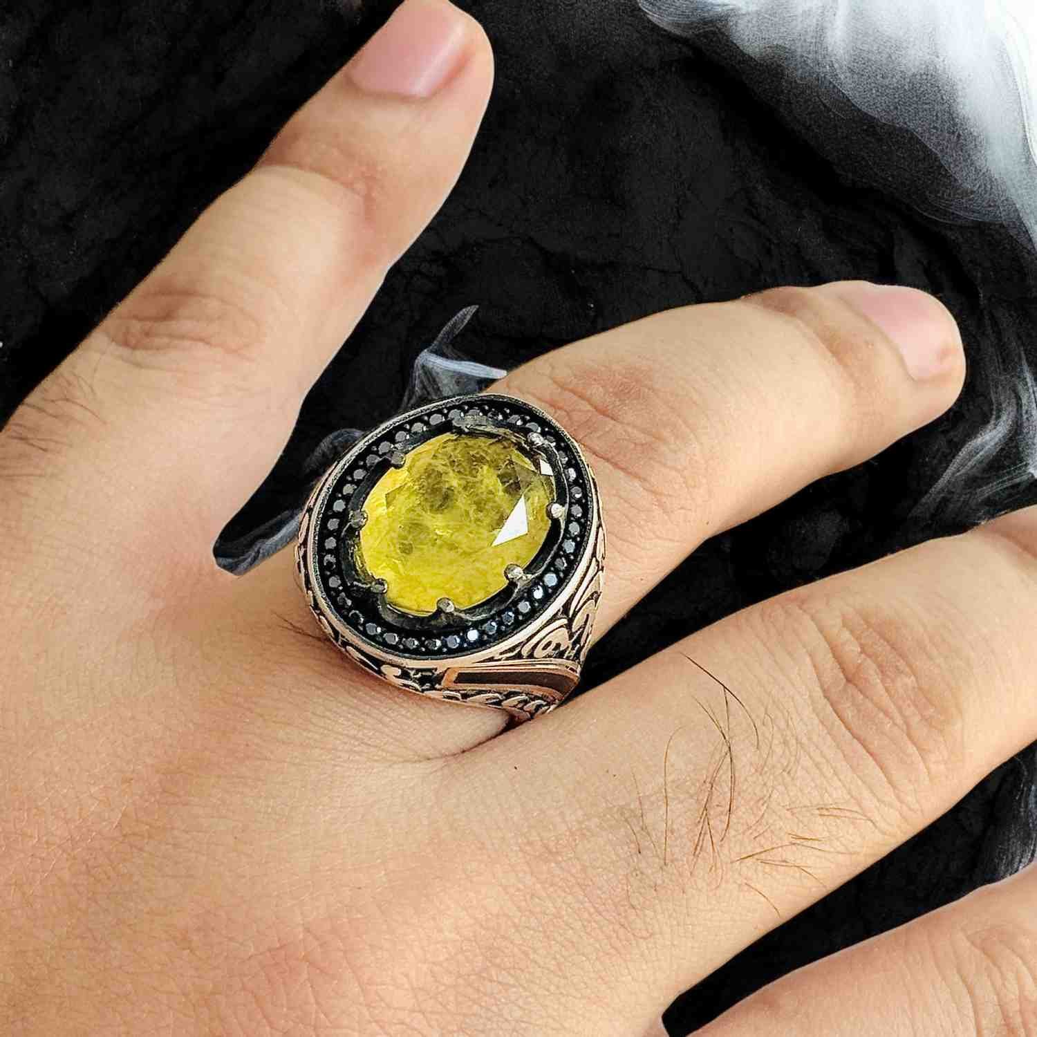 Turkish 925 Silver Gent's Ring With Citrine Stone - Image 3
