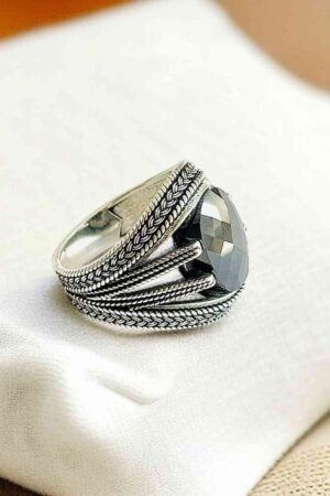 Turkish 925 Silver Gent's Ring With Black Zircon