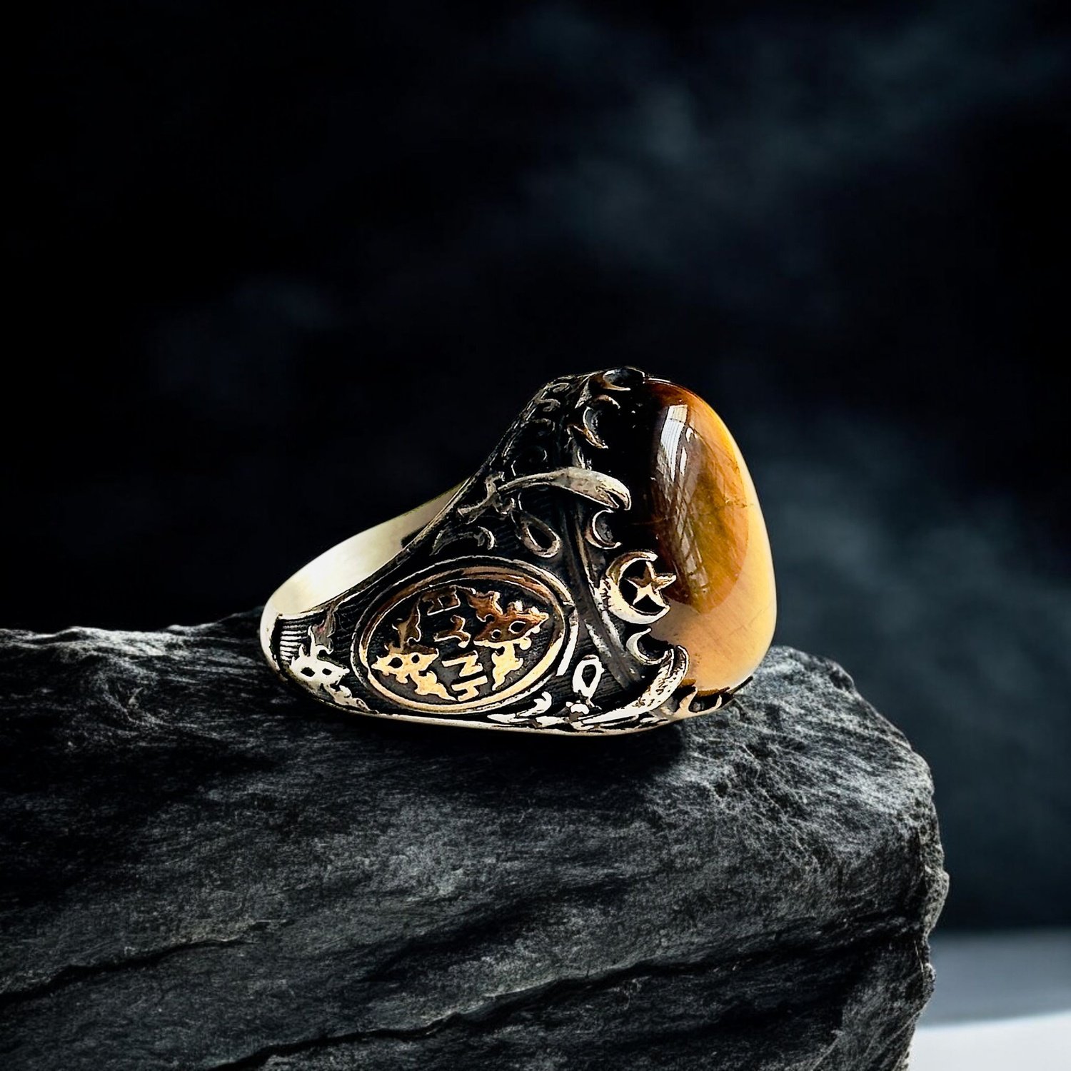 Tiger Eye Turkish 925 Silver Gent's Ring