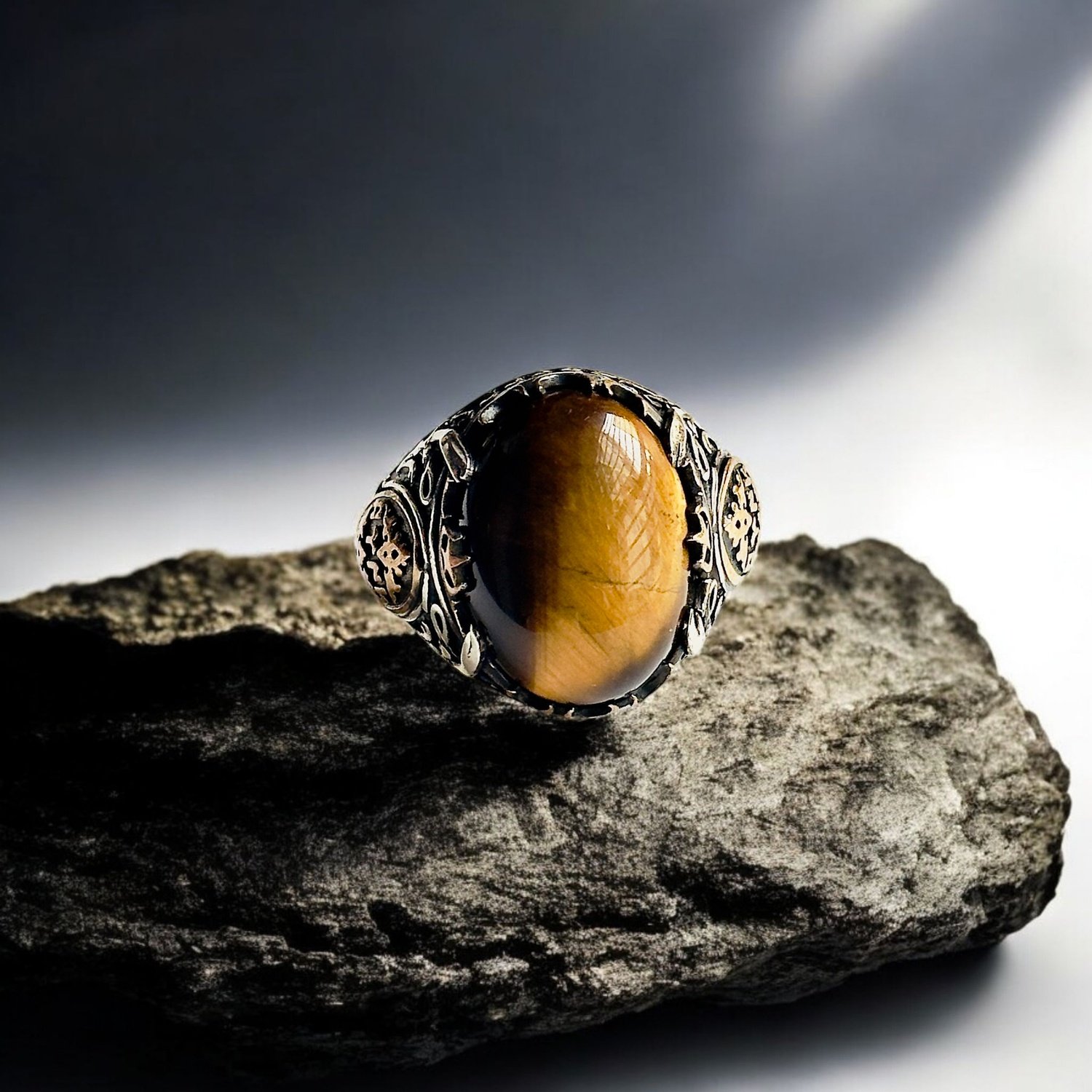 Tiger Eye Turkish 925 Silver Gent's Ring - Image 2