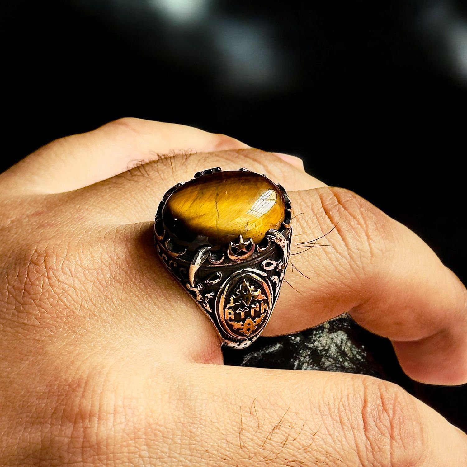 Tiger Eye Turkish 925 Silver Gent's Ring - Image 3