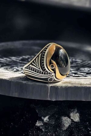 Black Aqeeq Turkish 925 Silver Gent's Ring