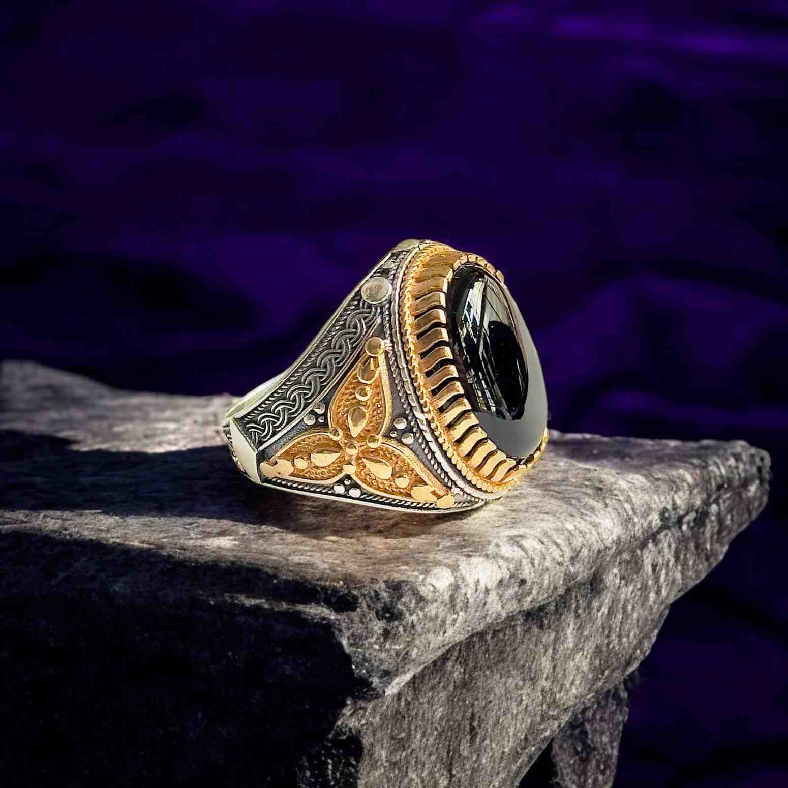 Black Aqeeq Turkish 925 Silver Gent's Ring