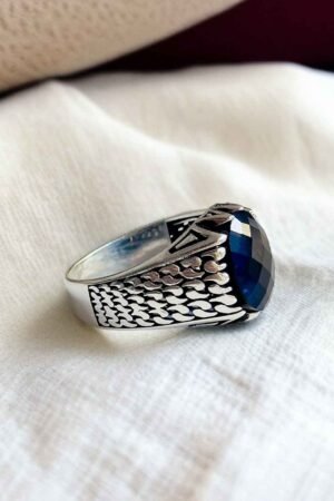 Blue Zircon Turkish 925 Silver Gent's Ring