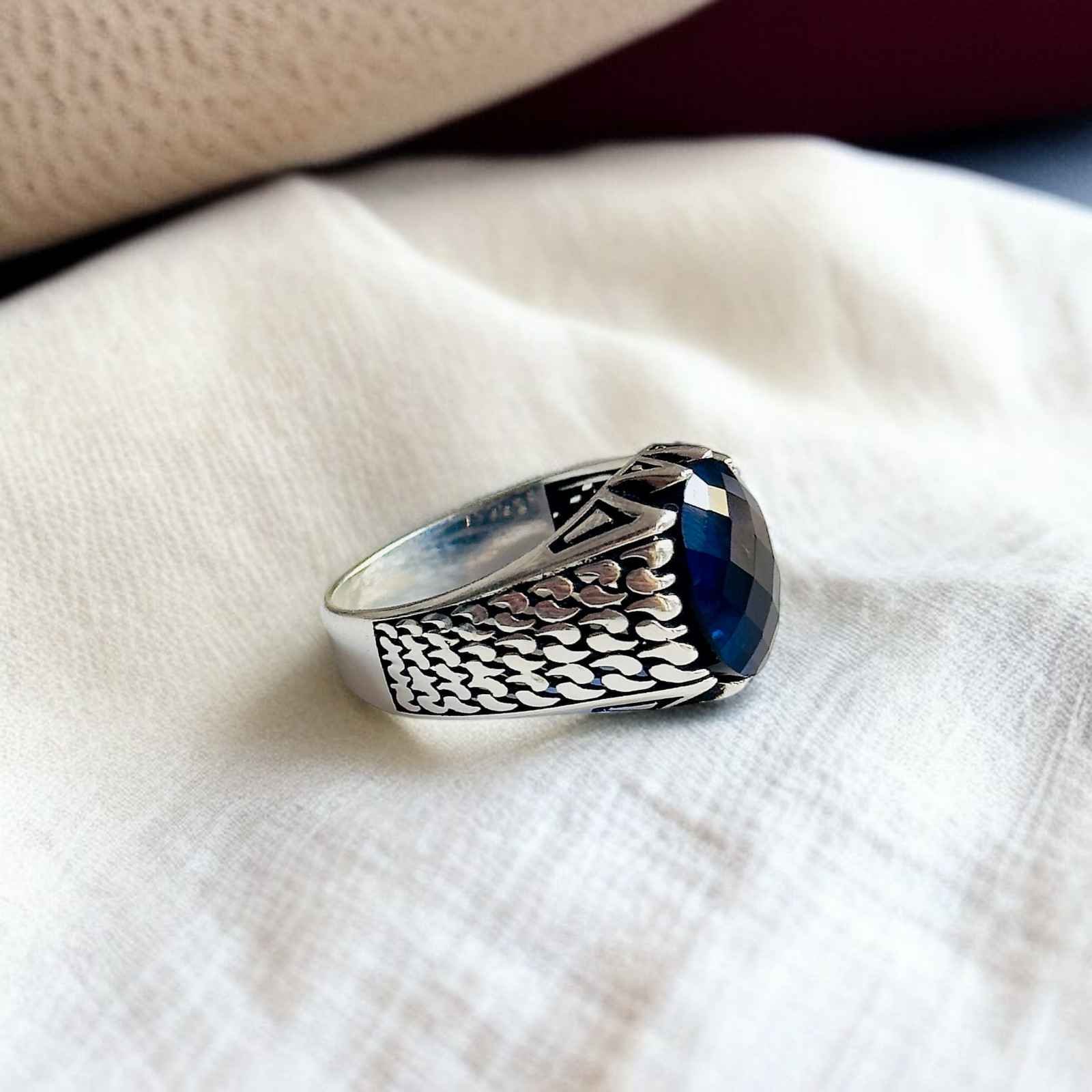 Blue Zircon Turkish 925 Silver Gent's Ring