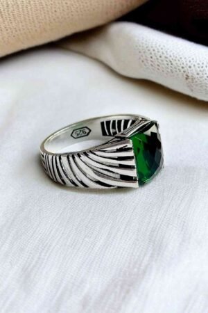 Green Zircon Turkish 925 Silver Gent's Ring