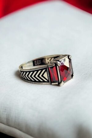 Red Zircon Turkish 925 Silver Gent's Ring