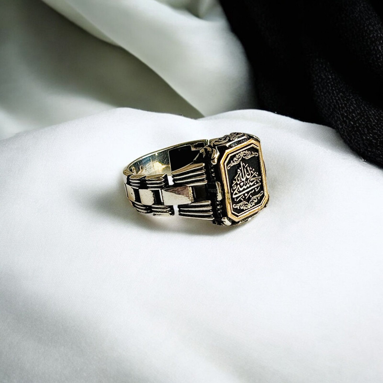 Turkish 925 Silver Gent's Ring with Hasbi Yallah - Image 2