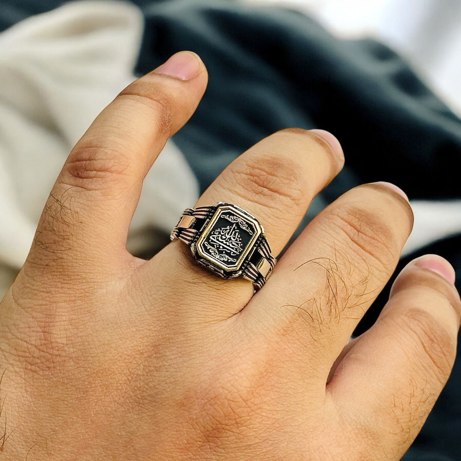 Turkish 925 Silver Gent's Ring with Hasbi Yallah - Image 3