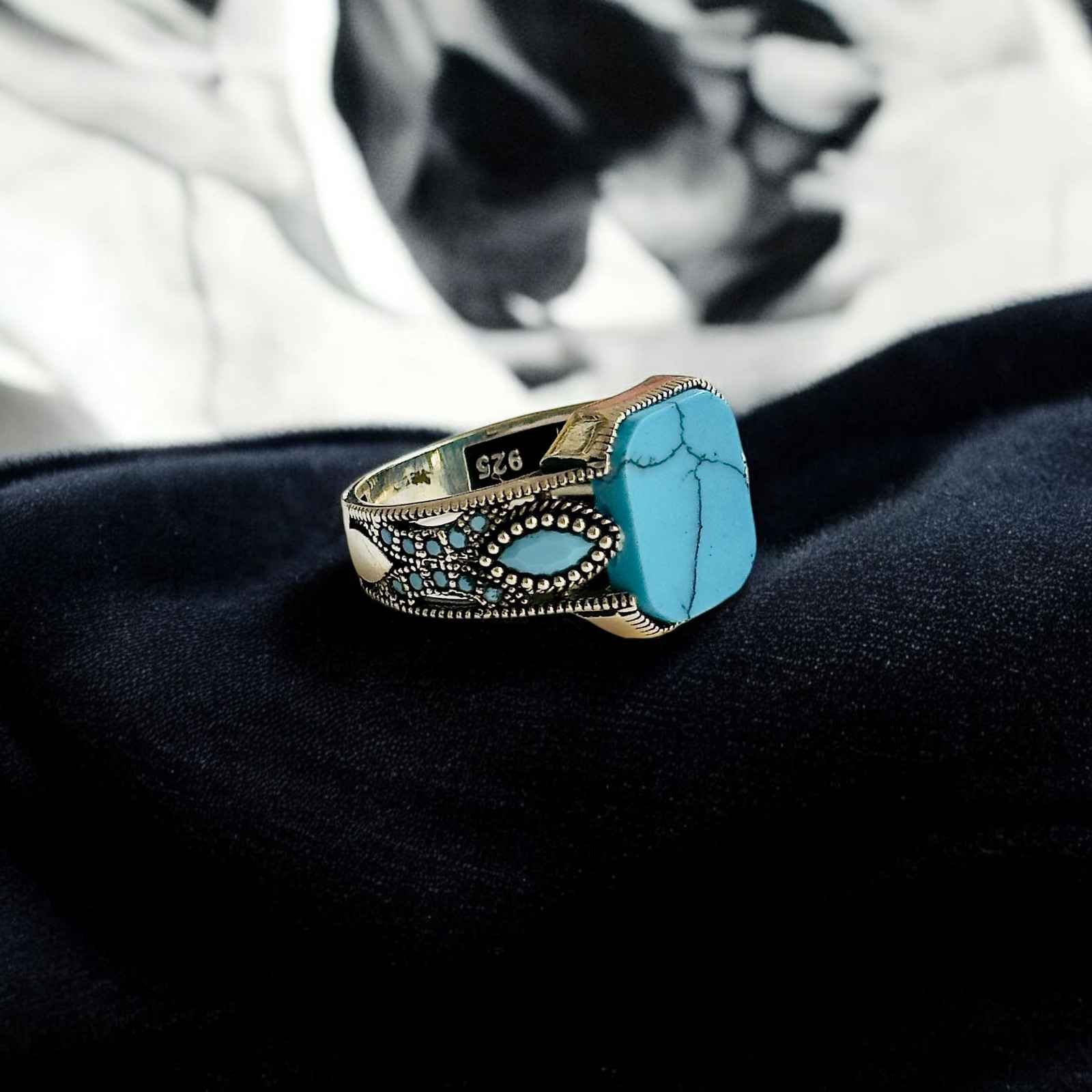 Feroza Stone Turkish 925 Silver Gent's Ring