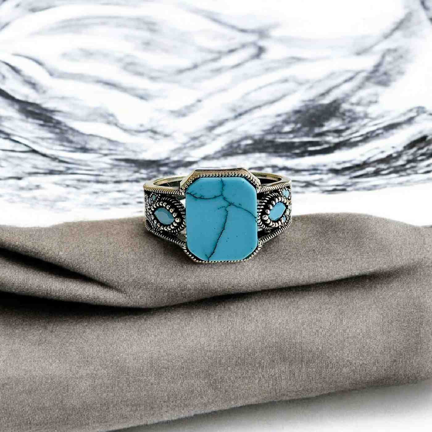 Feroza Stone Turkish 925 Silver Gent's Ring - Image 2