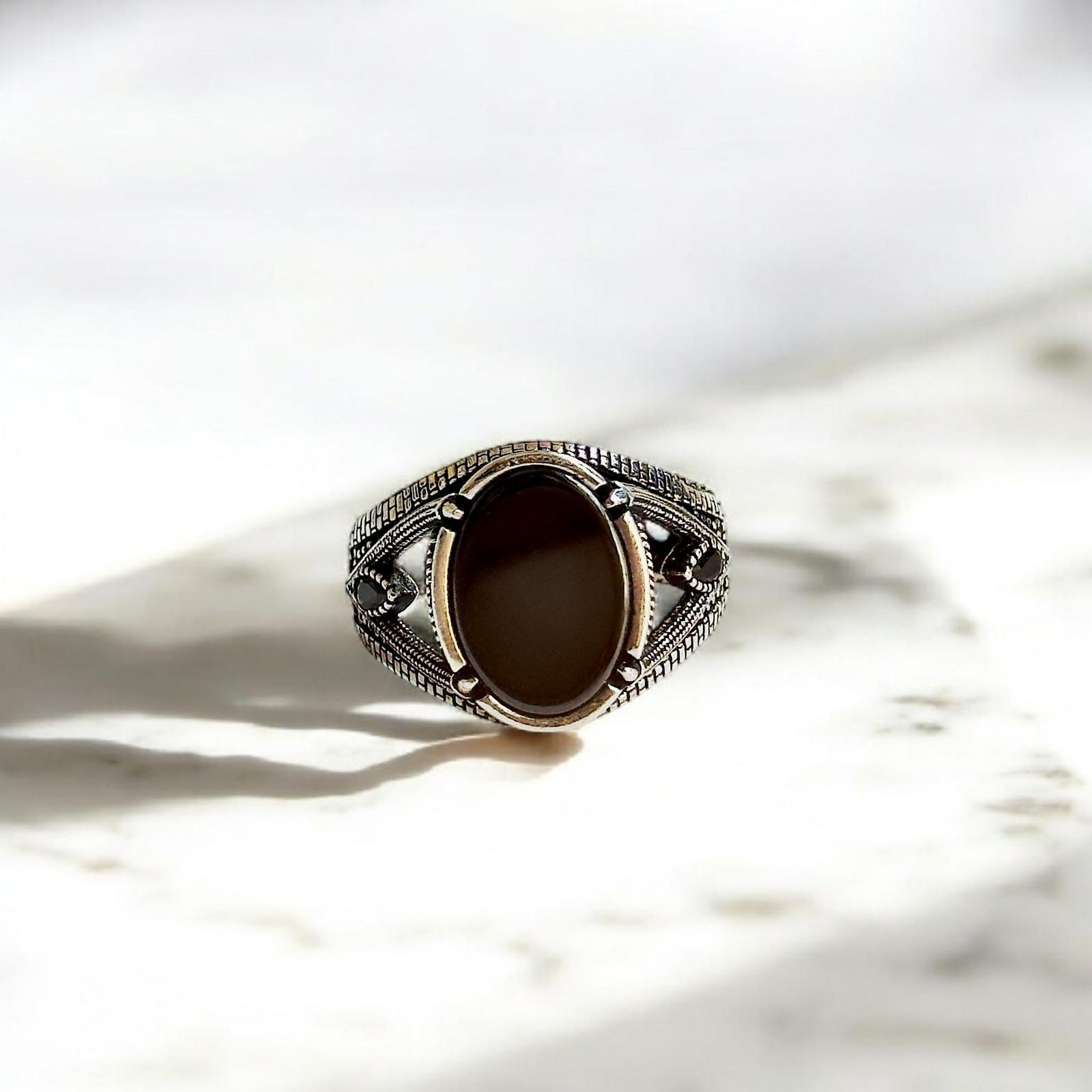 Black Onyx Turkish 925 Silver Gent's Ring