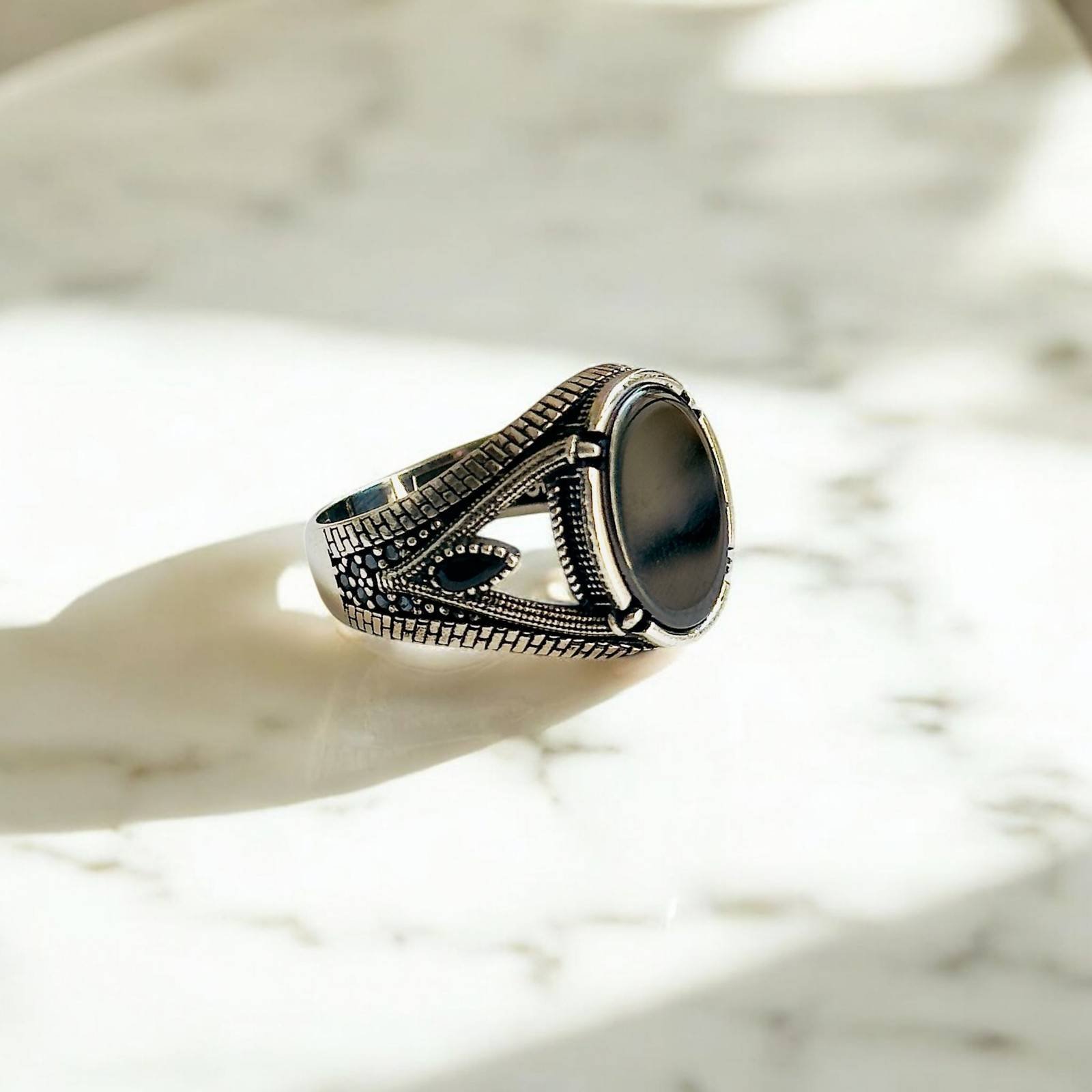Black Onyx Turkish 925 Silver Gent's Ring - Image 2