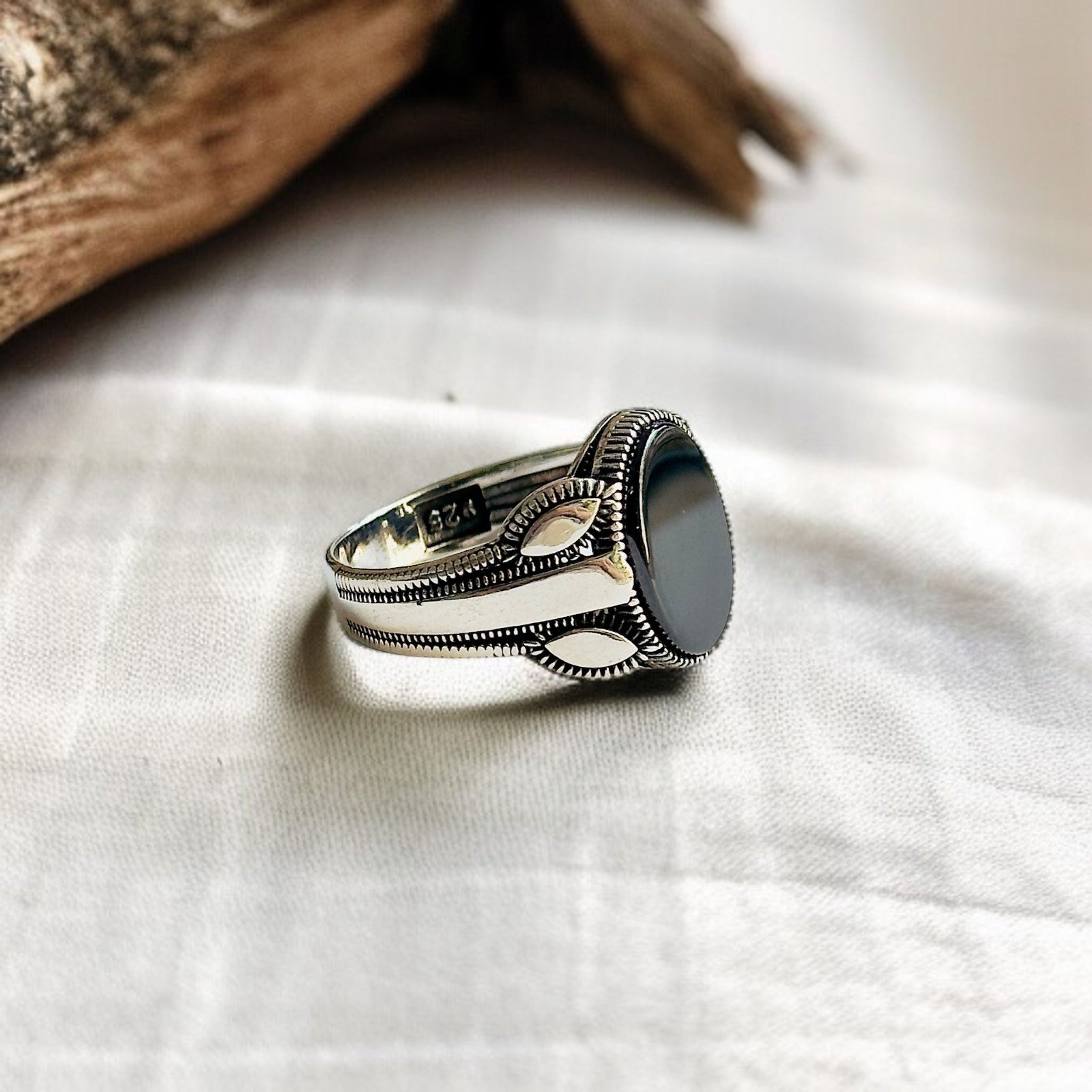 Black Onyx Turkish 925 Silver Gent's Ring