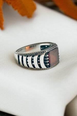 Orange Zircon Turkish 925 Silver Gent's Ring