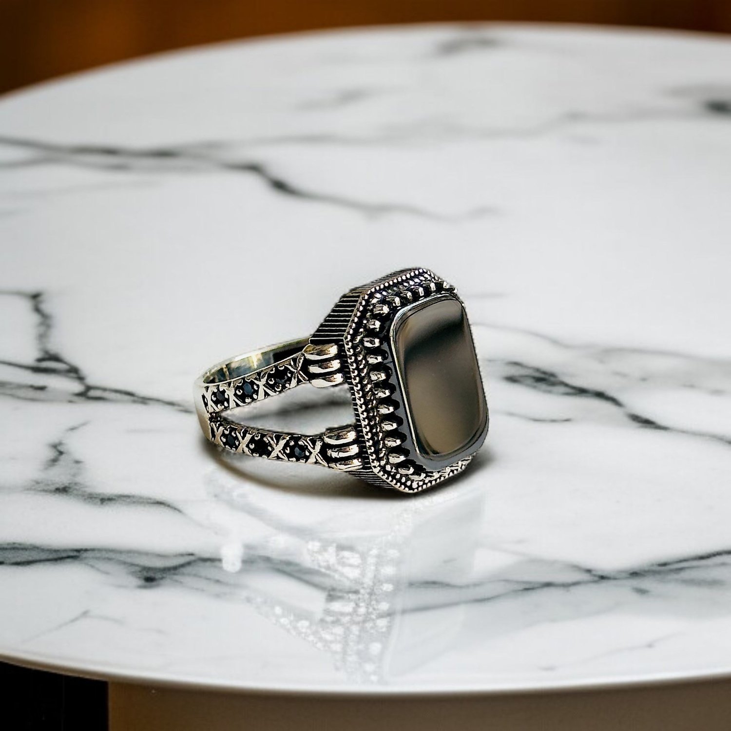 Black Onyx Turkish 925 Silver Gent's Ring