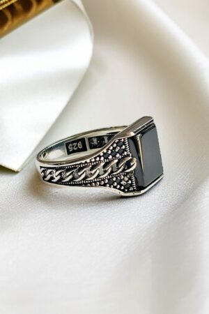 Black Onyx Turkish 925 Silver Gent's Ring