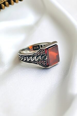 Orange Zircon Turkish 925 Silver Gent's Ring