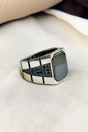 Black Onyx Turkish 925 Silver Gent's Ring