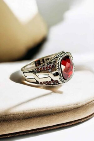 Red Zircon Turkish 925 Silver Gent's Ring