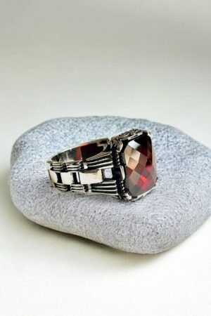 Red Zircon Turkish 925 Silver Gent's Ring