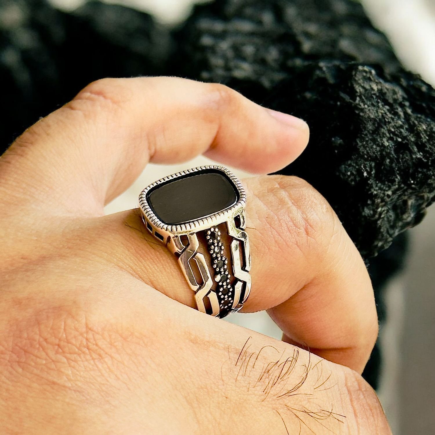 Black Onyx Turkish 925 Silver Gent's Ring - Image 3