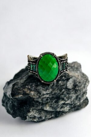 Green Zircon Turkish 925 Silver Gent's Ring