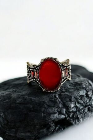 Red Aqeeq Turkish 925 Silver Gent's Ring
