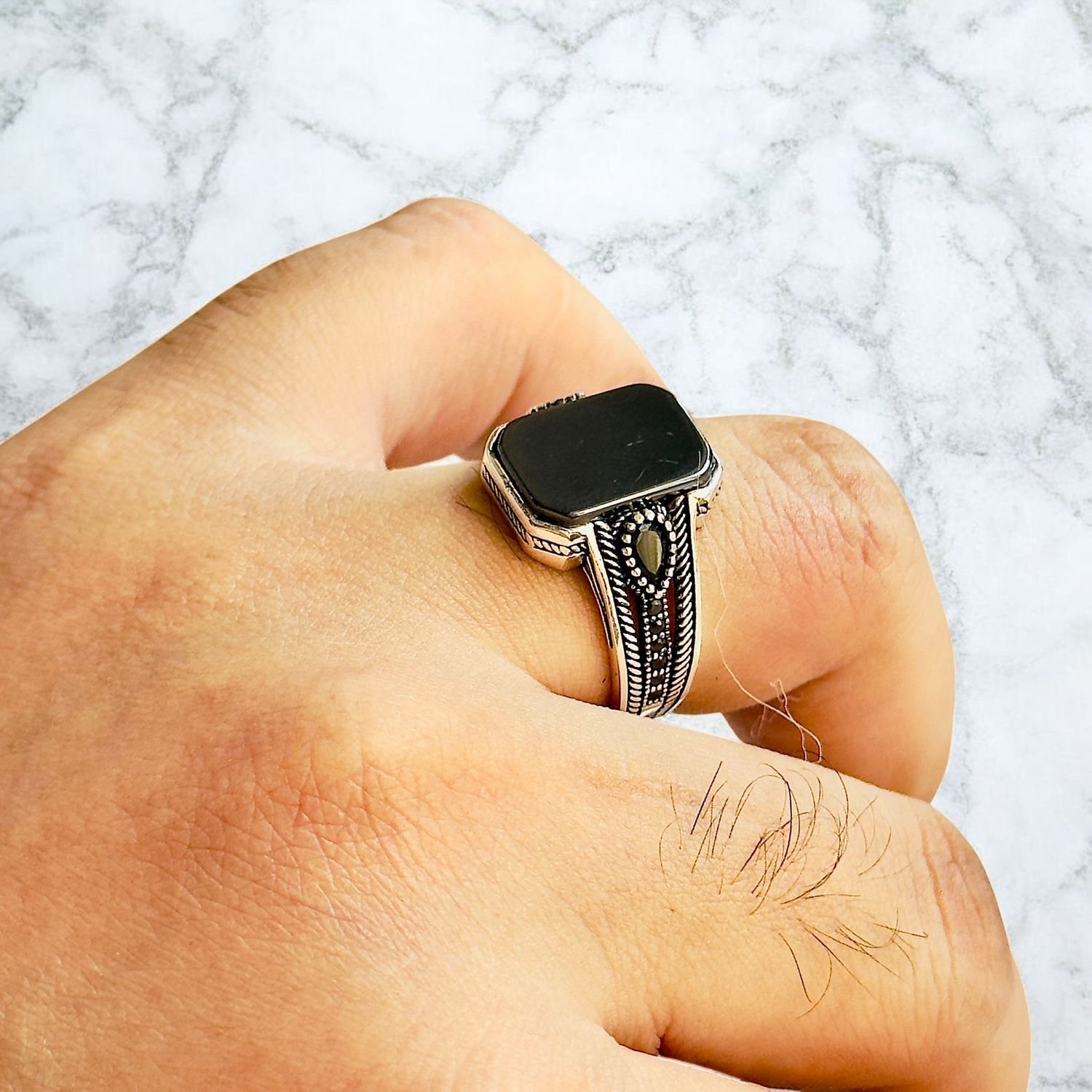 Black Onyx Turkish 925 Silver Gent's Ring - Image 3