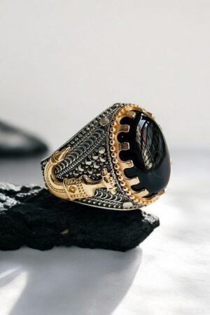 Black Aqeeq Turkish 925 Silver Gent's Ring