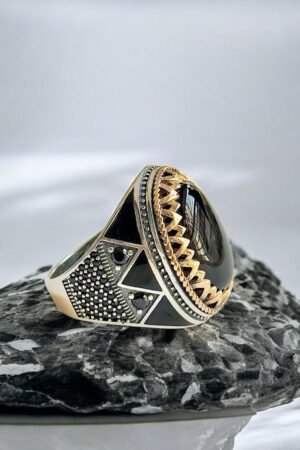 Black Aqeeq Turkish 925 Silver Gent's Ring