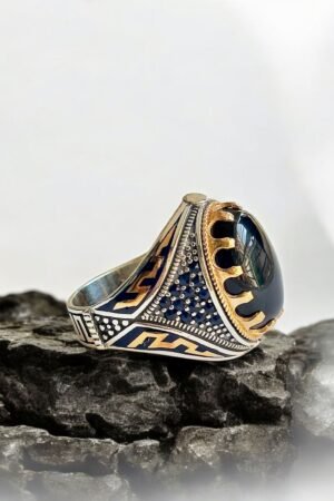 Blue Tiger Eye Turkish 925 Silver Gent's Ring
