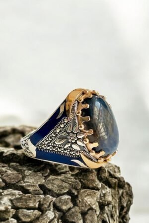 Blue Tiger Eye Turkish 925 Silver Gent's Ring