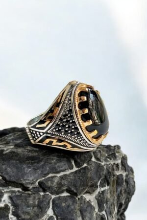 Black Aqeeq Turkish 925 Silver Gent's Ring