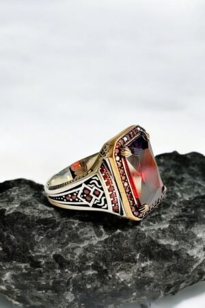 Red Zircon Turkish 925 Silver Gent's Ring