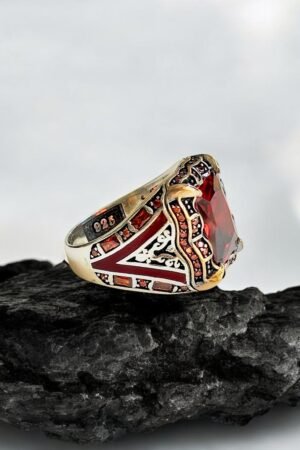 Red Zircon Turkish 925 Silver Gent's Ring