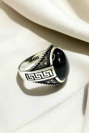 Black Aqeeq Turkish 925 Silver Gent's Ring