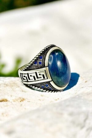 Blue Tiger Eye Turkish 925 Silver Gent's Ring