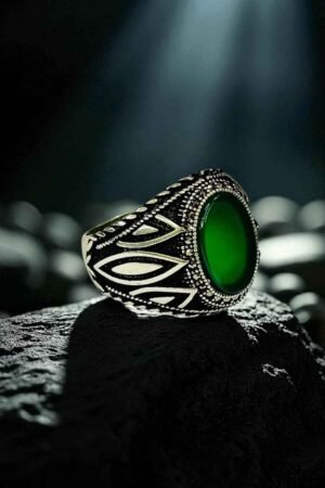 Green Aqeeq Turkish 925 Silver Gent's Ring