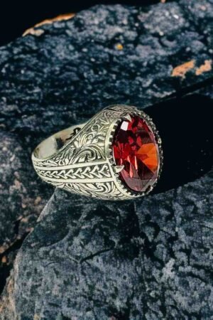 Red Zircon Turkish 925 Silver Gent's Ring