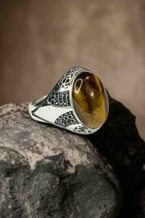 Tiger Eye Turkish 925 Silver Gent's Ring