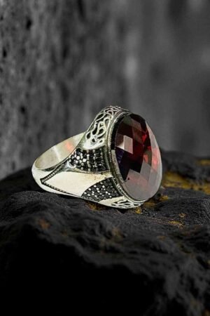 Red Zircon Turkish 925 Silver Gent's Ring